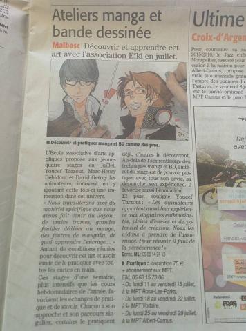 Article parlant de nos stages paru dans le Midi Libre